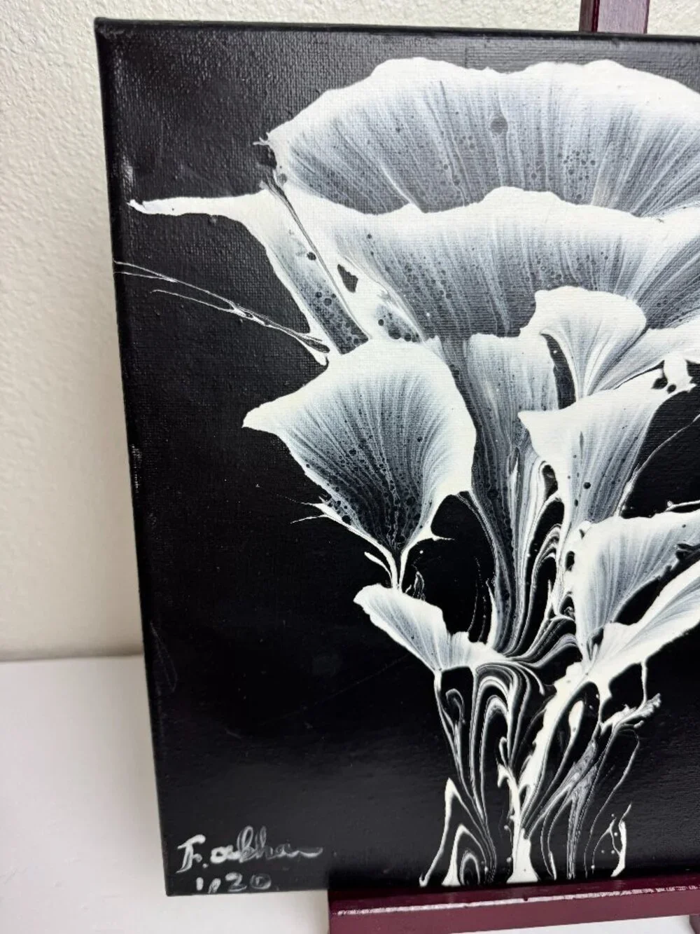Original Acrylic Floral Painting on Canvas Chain Pull Modern Wall Art